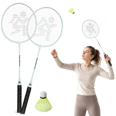 Immagine prodotto di Set da badminton per 2 giocatori, racchette leggere in acciaio, verde salvia, per il tempo libero all'aperto, in giardino o in spiaggia