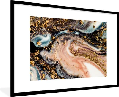 Produktbild von MuchoWow® Gerahmtes Poster Marmoroptik - Gold - Schwarz - Glitzer - Chic 90x60 cm - Poster mit Schwarzem Bilderrahmen Wandposter Rahmen Foto Bilder - Wanddekoration - Fotos
