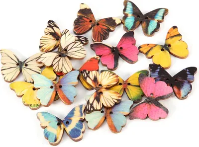 Produktbild von 100 Stück Holzknöpfe in Schmetterlingsform, DIY-Bastelbedarf, Nähzubehör, Scrapbooking-Dekoration (21 x 27 mm)