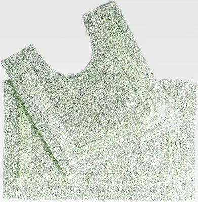 Produktbild von 2-TLG. Badematten-Set salbeigrün, Badematte 50x80 cm & WC-Vorleger mit Ausschnitt 50x55 cm, Baumwoll-Badteppiche mit Wende-Design