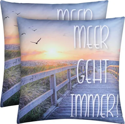 Produktbild von Outdoor Kissen 2er Pack ( 45 x 45 cm ) "Meer geht immer" Dekokissen Fotodruck - Reißverschluss - Schmutz Wasserabweisend Garten - abnehmbarer Kissenbezug
