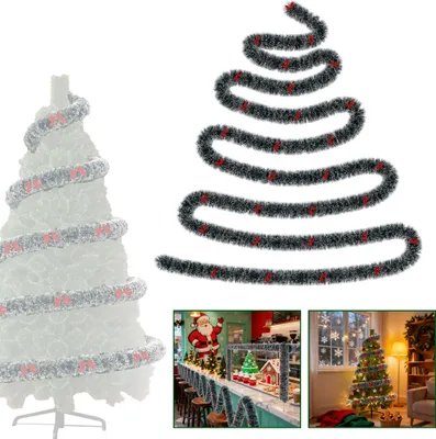 Produktbild von XINZI Weihnachtsgirlande 10m, Tannengirlande mit roten Schleifen, Festliche Weihnachtsdeko für Türen, Weihnachtsbaum, Dunkelgrün mit Weißkante