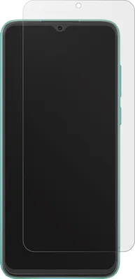 A screen protector is shown laid over a smartphone.