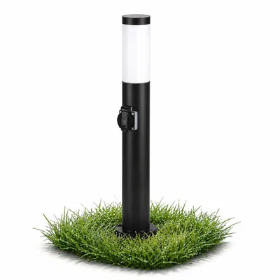 Produktbild von MasterLED Pollerleuchte mit Steckdose Wegeleuchte Gartenleuchte Außenleuchte E27 IP44 65cm Schwarz Edelstahl