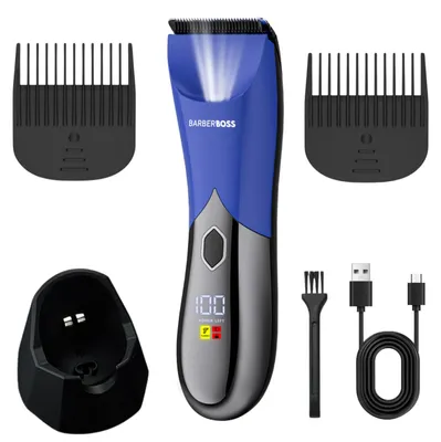 Immagine prodotto di Rasoio elettrico per uomo BarberBoss, ideale per il corpo e l'area intima, ricaricabile, colore blu