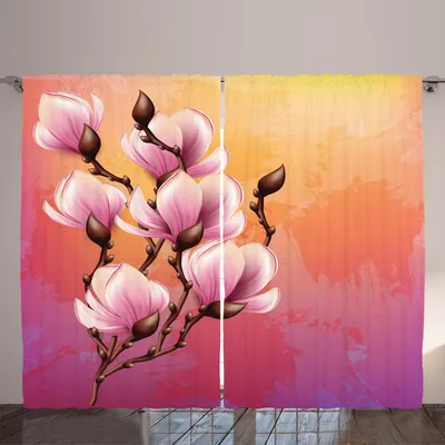 Produktbild von ARANDE Magnolie Gardine, 3D inspirierte realistisches Design des Weinlese-Blumenstrauß-Rosa-Blüten-Frühlings-Wiederbelebung-Themas, 280 x 245 cm, Mehrfarbig