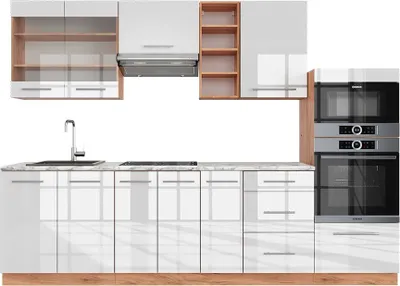 Produktbild von Küchenzeile Vicco Fame-Line Weiß Hochglanz/Goldkraft Eiche 280 cm , AP Marmor, Model 42168