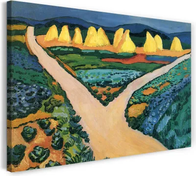Produktbild von Leinwandbild (120x80cm): Landschafts-Gemalde Heuhaufen in grüner Landschaft, echter Holz-Keilrahmen inkl. Aufhänger, handgefertigt in Deutschland