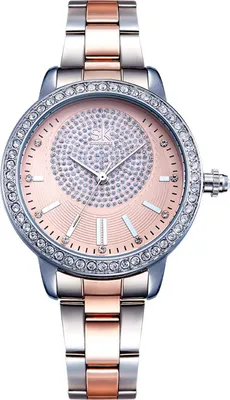 Produktbild von Alienwork Damen-Armbanduhr Quarz silber mit Edelstahl Metallarmband rose-gold Strass-Steinen Glitzer elegant
