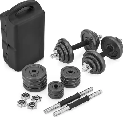 Obrázek produktu pro Sada činek Gymtek 20kg s pouzdrem - 2x rukojeti činek - 4x 2,5kg, 4x 1,25kg, 4x 0,5kg - sada činek pro silový trénink, cvičení - gymnastické činky