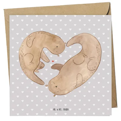 Produktbild von Mr. & Mrs. Panda Glückwunschkarte Otter Valentine - Grau Pastell - Geschenk, Grußkarte, faltkarte, für Freundin, Klappkarte, Frauen, Hochzeitstag, anlasskarte, Partner