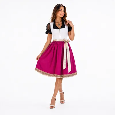 Produktbild von 2-teiliges Trachtenkleid (Kleid + Schürze) in Rosa/Beige/gebrochenes Weiß, KI-generiertes Bild