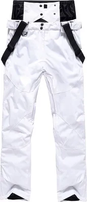 Image de ASKSA Pantalon de ski unisexe Imperméable Doublé Bretelles Pantalon Outdoor Coupe-vent Pantalon de snowboard, Blanc, M