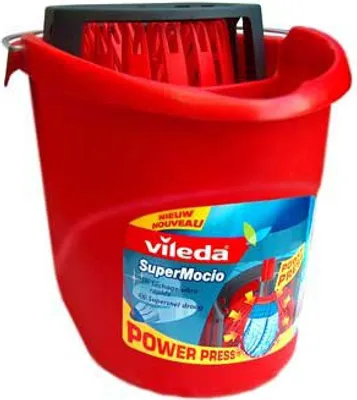 Produktbild von VILEDA Super Mocio Reinigungseimer, Kunststoff, Power-Press Wringeinsatz für Wischmopps, Rot, 10 Liter, 40% weniger Kraftaufwand