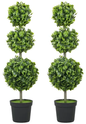 Produktbild von HOMCOM 2er Set Künstliche Buchsbaum groß 100cm Kunstpflanze wie echt im Topf