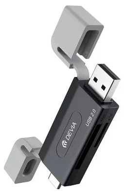 Zdjęcie produktu dla Devia Czytnik Kart 2W1 El239 Usb/Usb-C 2.0 Czarny