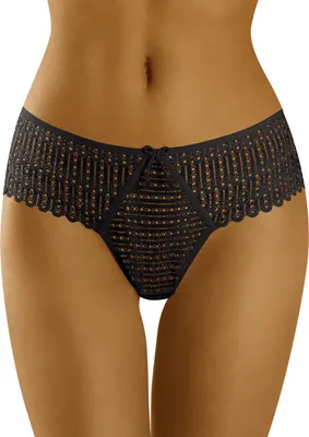 Produktbild von Wolbar Damen Slip Brazilian Spitze Unterhose Unterwäsche WB421, Schwarz, L