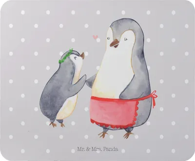 Produktbild von Mr. & Mrs. Panda Mouse Pad Pinguin mit Kind - Grau Pastell - Geschenk, Muttertag, mousematte, Mousepad, computer mauspad, Mami, Mama, laptop, Vorbild, Familie