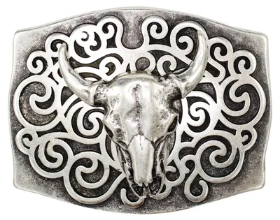 Produktbild von FRONHOFER Büffelkopf Gürtelschnalle altsilber, 4 cm, Longhorn Buckle, Western