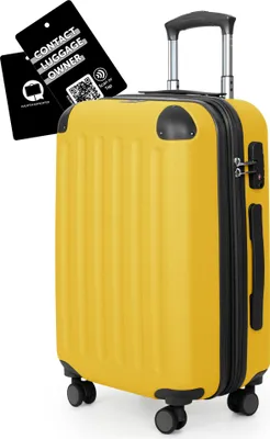 Produktbild von HAUPTSTADTKOFFER Spree - Handgepäck-Koffer + Digitaler Kofferanhänger, Hartschalentrolley mit Extension für mehr Packvolumen, 4 Rollen TSA, 55cm, 42L,Gelb