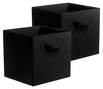 Produktbild von 2er Set Faltbare Stoffaufbewahrungsboxen in Würfelform mit Griff, Ordnungskorb für Schrank und Regal, 28 x 28 x 28 cm (Schwarz)