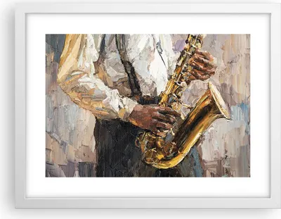 Produktbild von Gerahmtes Poster - Weißer Rahmen - Saxophon Öl Musiker - 40x30 cm - Wand Bild - Wanddeko - Wandbilder - Kunstposter - Wandposter - Bilderrahmen - Bilder - Kunstdruck - Wanddekoration - P2WAA40x30-4808
