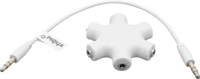 Produktbild von vhbw Audio Splitter Verteiler 6-fach Klinkenverteiler AUX für Kopfhörer, Boxen, Tablet - Weiß