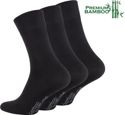 Produktbild von 12 Paar Bambus Socken schwarz 39-42 Herren Damen antibakteriell reduziert Schweiß Diabetiker Socken Bambussocken