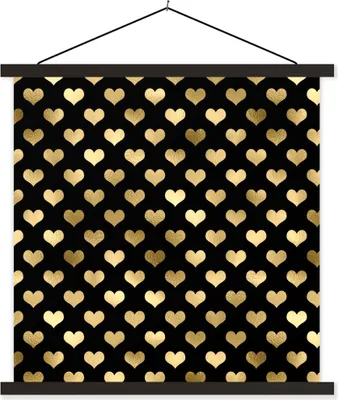 Produktbild von MuchoWow® Textilposter Muster - Herz - Gold 40x40 cm mit schwarzem Rahmen - Fotos