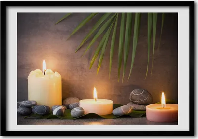 Produktbild von Bild - Bilder - Bilderrahmen - 70 cm x 50 cm - MDF-Rahmen, Wandkunst Brennende Kerzen