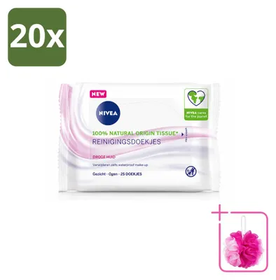Imagen del producto de 20 toallitas limpiadoras suaves NIVEA para piel seca y sensible – Paquete económico – 20 unidades
