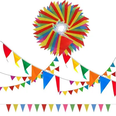 Image de Guirlande de fanions multicolores, 290 fanions triangulaires, tissu en nylon de 140 mètres, idéale pour la décoration de fêtes