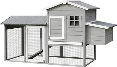Produktbild von MyAnimal Hühnerstall MH-21 | Bis zu 3 Hühner - Hühnerhaus - Sitzstange - Eiablage - Freilaufgehege - Wasserabweisendes Dach - Kleintierstall (Grau)