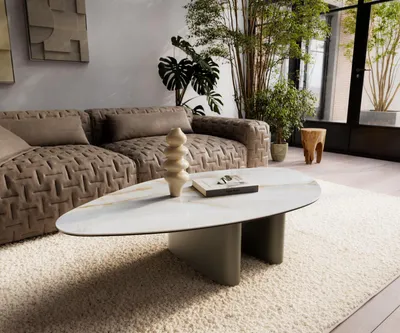 Produktbild von DELIFE Couchtisch Edge Organisch 140x76 cm Keramik Onyx Pearl Ovada Effektfinish Titan