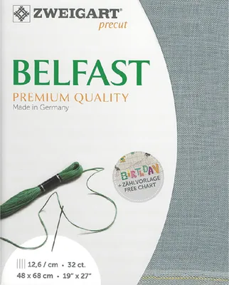 Produktbild von Zählstoff BELFAST Zweigart Precut 32 ct. 3609 Farbe 778 blaugrau, Handarbeitsstoff aus 100% Leinen für Stickerei 48x68 cm