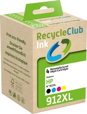 Produktbild von RecycleClub K10541RC, Hohe (XL-) Ausbeute, Schwarz, Cyan, Magenta, Gelb, 30 ml, 36 ml, 4 Stück(e), No. 912XL (BK/C/M/Y)