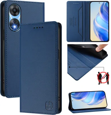 Immagine prodotto di Custodia in pelle per Oppo A78 5G, flip case con slot per carte, portafoglio e supporto Blu