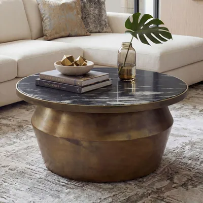 Produktbild von FineBuy Couchtisch 60cm Aluminium mit schwarzer Marmor Tischplatte Runder Wohnzimmertisch Sofatisch Loungetisch Edler Beistelltisch Wohnzimmer Handmade