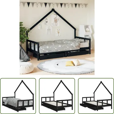 Obrázok produktu pre The Living Store Detská posteľ so zásuvkami čierna 90x200 cm z masívneho borovicového dreva