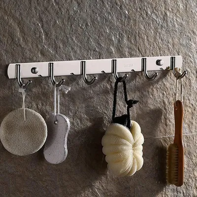 Image de Porte-vêtements en acier inoxydable, porte-serviettes mural, crochets muraux (6 crochets)