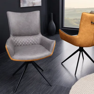 Produktbild von Drehbarer Design Stuhl ALPINE grau/braun schwarze Metallbeine Armlehnen