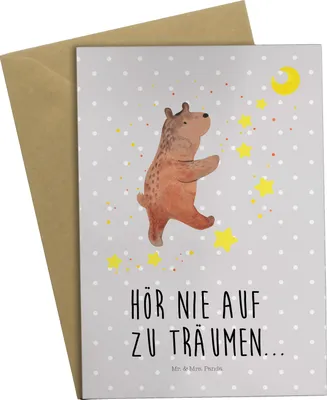 Produktbild von Mr. & Mrs. Panda Grußkarte Bär Träume - Grau Pastell - Geschenk, Träumen, Grußkarten, Teddy, Traum, osterkarte, Traumdeutung, einladungskarten, hochzeitskarten