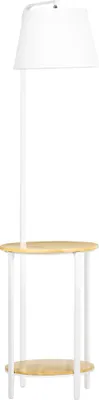 Image de Fortuna Lai Lampadaire 162 cm 40 W Lampadaire avec 2 étagères et abat-jour en lin blanc Métal pour salon et chambre à coucher