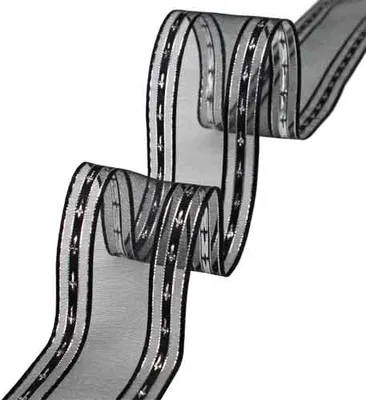 Produktbild von 20 Meter Tischband Palma mit Kreuzen in Schwarz Silber, 40 mm