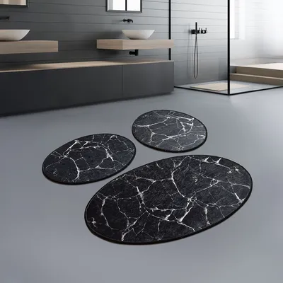 Produktbild von Bosdela 3-teiliges Badezimmerteppich Set 60x100 cmMarble Black