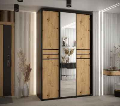 Obrázok produktu pre Šatníková skriňa YVONA 11 - 150/60 cm, čierna / dub artisan / čierna