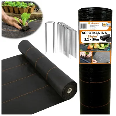 Zdjęcie produktu dla AGROTKANINA 135g 2,2x50m AGROWŁÓKNINA czarna UV antychwastowa mata +SZPILKI