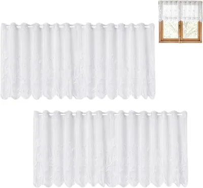 Image de Rideaux courts en polyester, 130 x 45 cm - Lot de 2, rideaux courts pour petites fenêtres