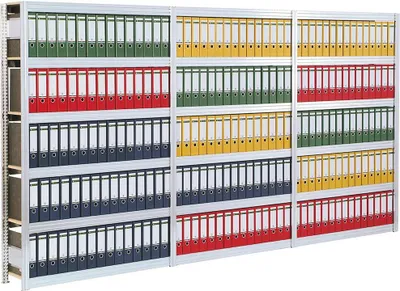 Produktbild von Aktenregal FALKE Stecksystem | Grundregal | Tall | HxBxT 207x129x30cm | 6 Spanplatten-Fachboden | Fachlast 250kg | Beidseitig nutzbar | Verzinkt