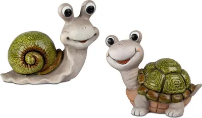 Produktbild von 2er Set Garten Dekofiguren Tiere grau grün L. 17cm aus Keramik Formano S26
